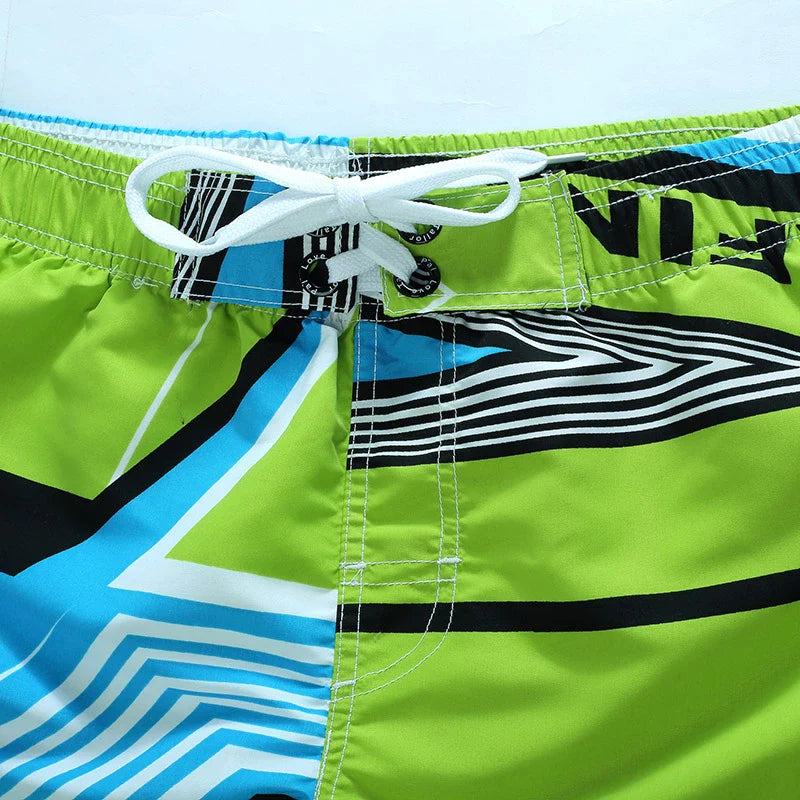 Momount Men Swim Shorts – Geometric Print Drawstring Knee Length Surf