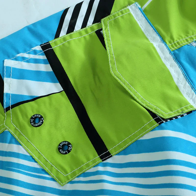 Momount Men Swim Shorts – Geometric Print Drawstring Knee Length Surf