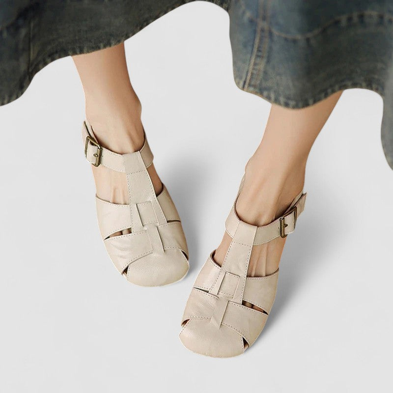 Arabella | Vintage Buckle Leather Block Heel Sandals