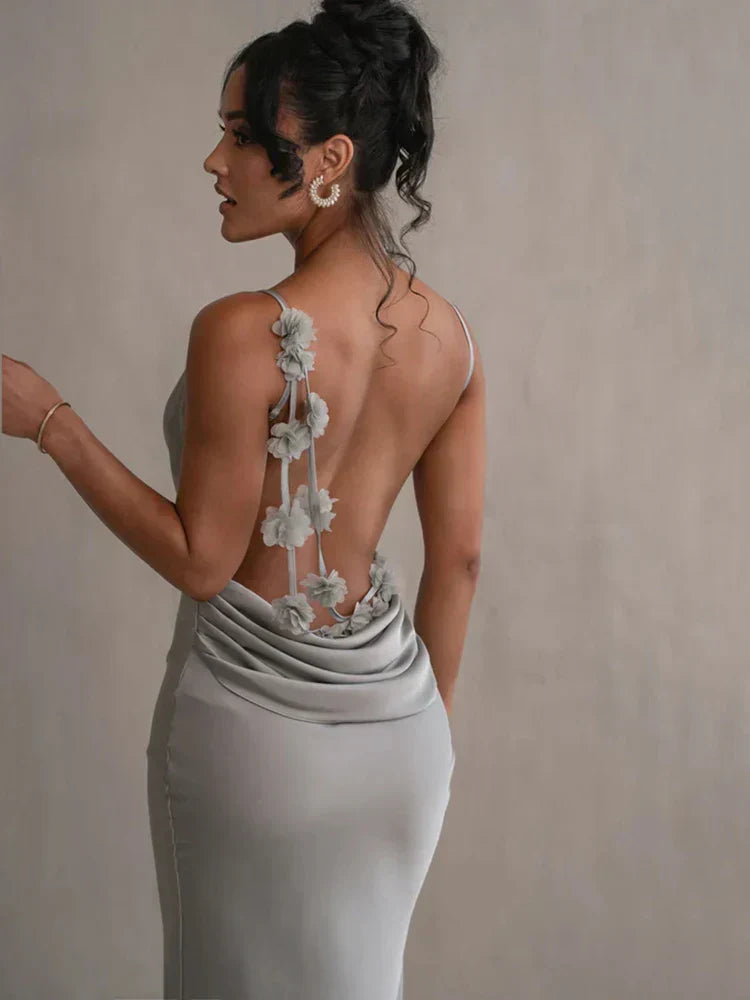 Serenity | Elegant Satin Cowl Neck Bodycon Maxi Dress