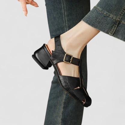 Arabella | Vintage Buckle Leather Block Heel Sandals
