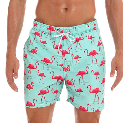 Momount Men Swim Shorts – Kiwi Print Drawstring Quick Dry Mid Length