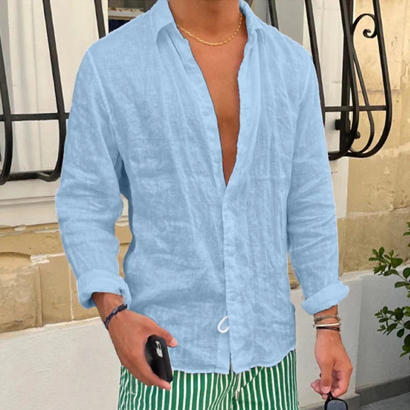 Momount Men Linen Shirt – Long Sleeve Relaxed Fit Summer Casual