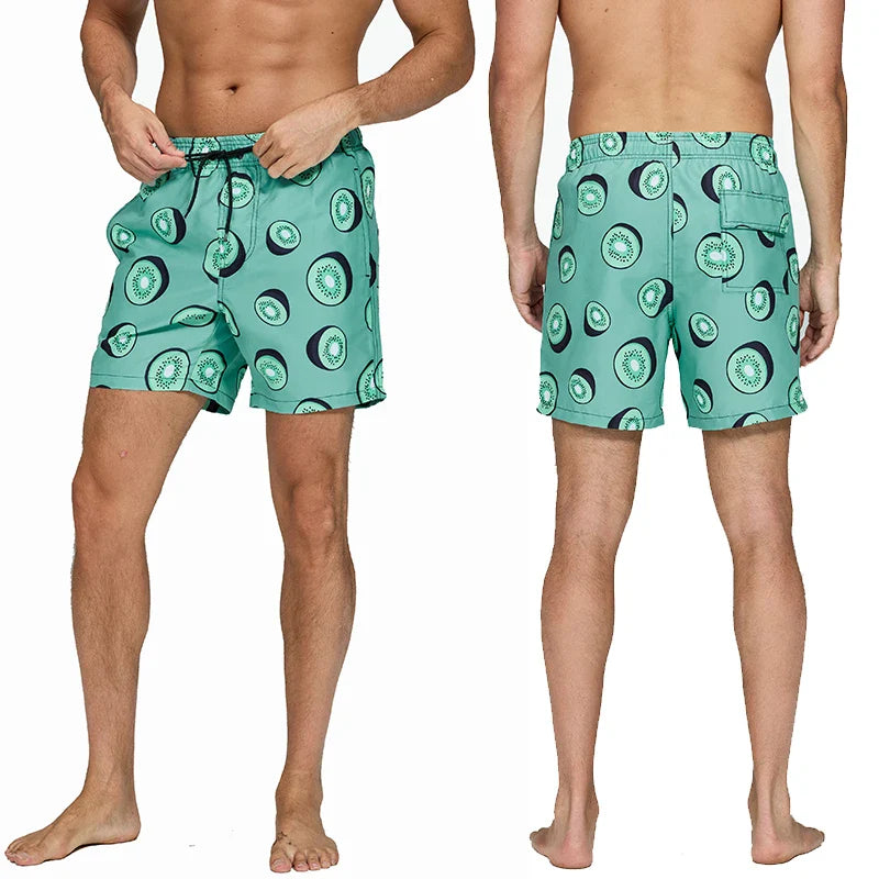 Momount Men Swim Shorts – Striped Drawstring Quick Dry Summer Beach