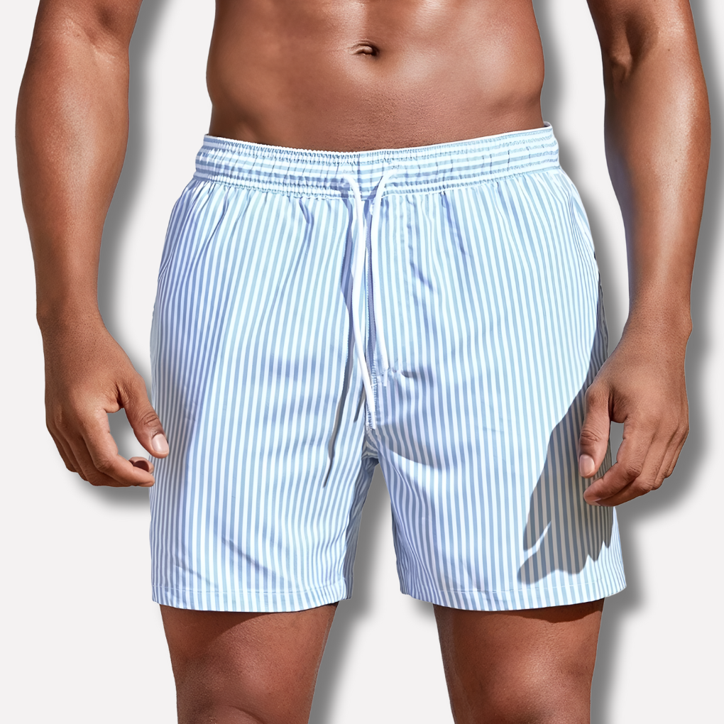 Momount Men Swim Shorts – Striped Drawstring Quick Dry Summer Beach
