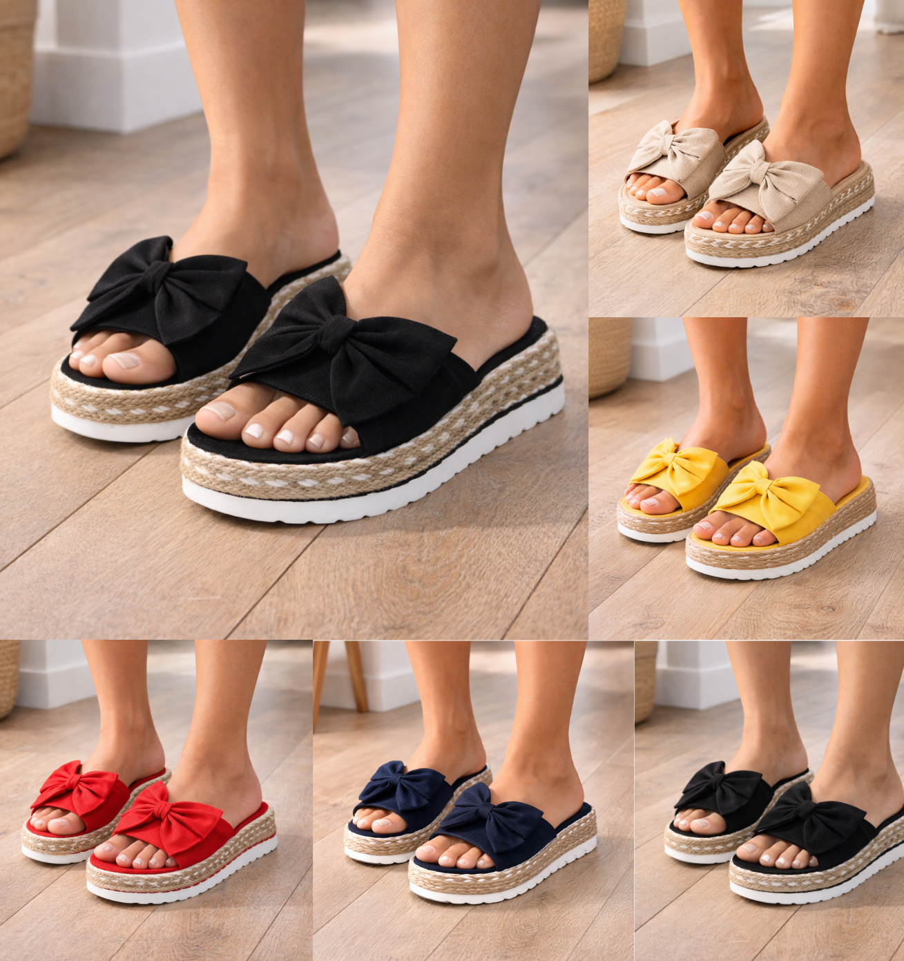 Momount Women Espadrille Sandals – Suede Bow Platform Slide Comfort