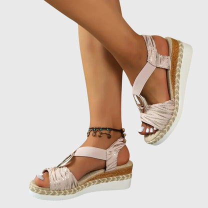 Momount Women Espadrille Wedge Sandals – Blush Metallic Ankle Strap