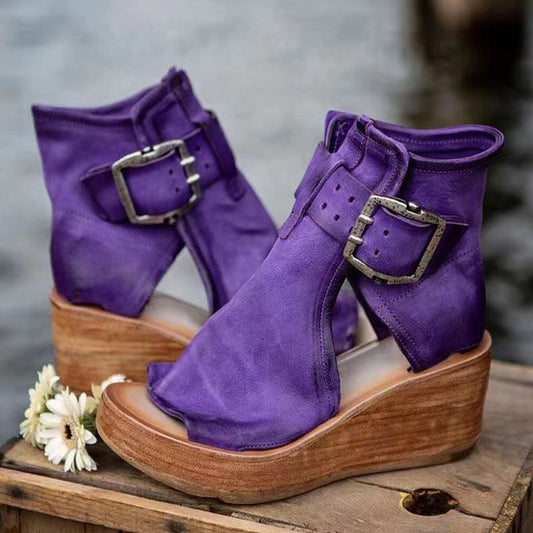 Cordova | Suede Buckle Platform Wedge Sandals