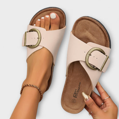 Momount | Women's Platform Sandals | Cork Sole Buckle Strap | Comfortable Open Toe Casual Summer Slides