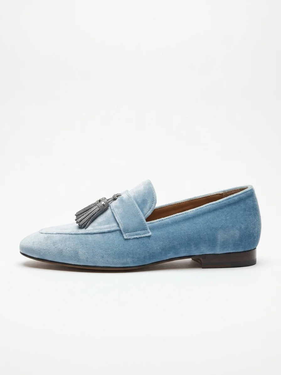 Women's Tassel Loafers – Slip-On Flat Closed Toe - Blue - side