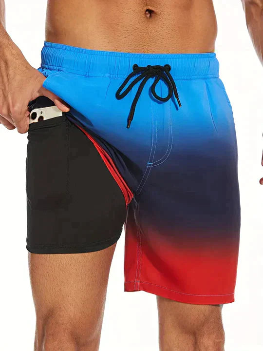 Momount Men Swim Shorts – Palm Print Drawstring Mesh Liner Quick Dry