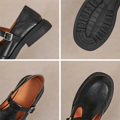 Calista | Vintage Brown Oxford Mary Jane Platform Shoes