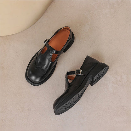 Calista | Vintage Brown Oxford Mary Jane Platform Shoes