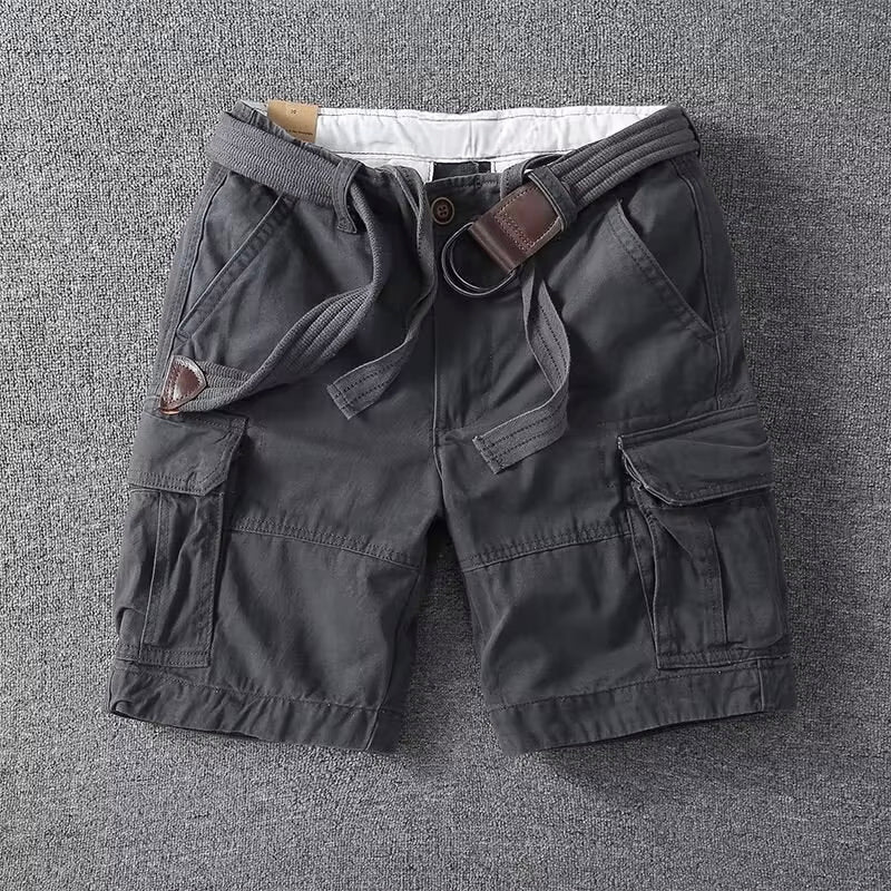 Momount Men Cargo Shorts – Cotton Belted Button Closure Knee Length
