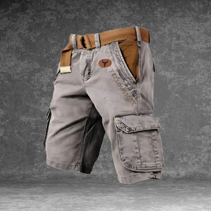Momount Men Cargo Shorts – Washed Cotton Belted Vintage Distressed Knee Length