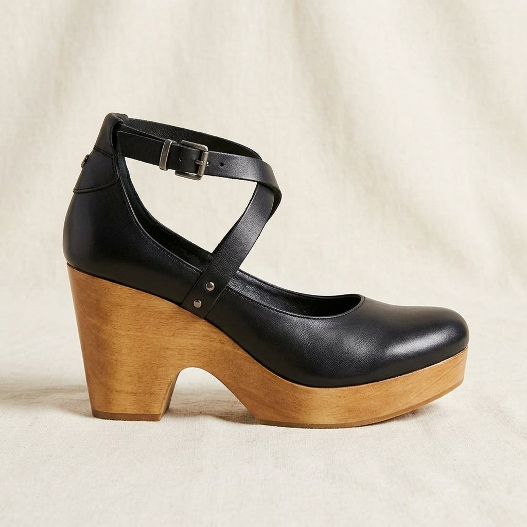 Momount Clog Wedge Sandals - black_side