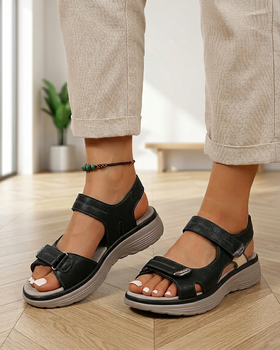 Momount Women Orthopedic Sandals – Velcro Strap Arch Support Walking - Black lifestyle