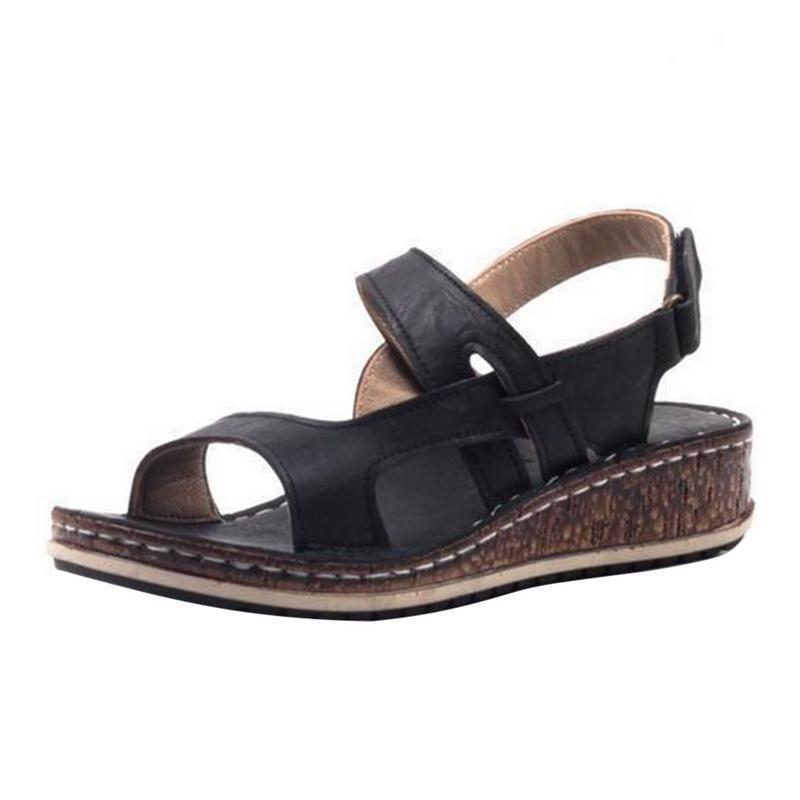 Momount Women Wedge Sandals – Brown Leather Peep-Toe Slingback Summer