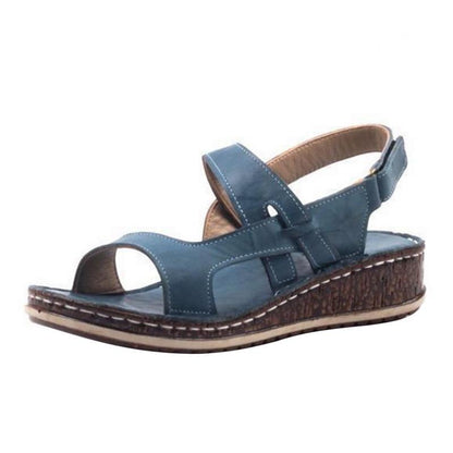 Momount Women Wedge Sandals – Brown Leather Peep-Toe Slingback Summer