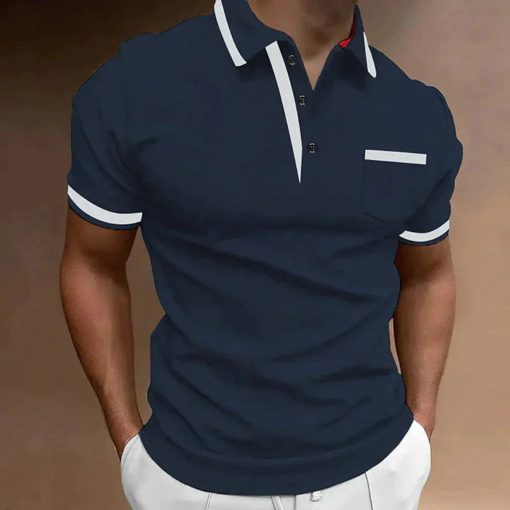 Momount Men Polo Shirt – Contrast Trim Chest Pocket Short Sleeve