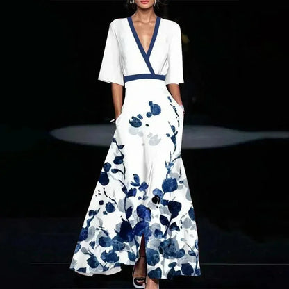 Florentia | Bold Floral Print V Neck Wrap Belted Summer Maxi Dress