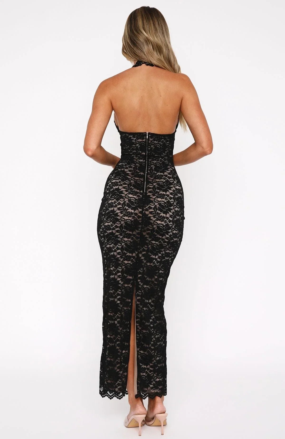 Anatolia | Elegant Floral Lace Plunge Halter Backless Evening Maxi Dress