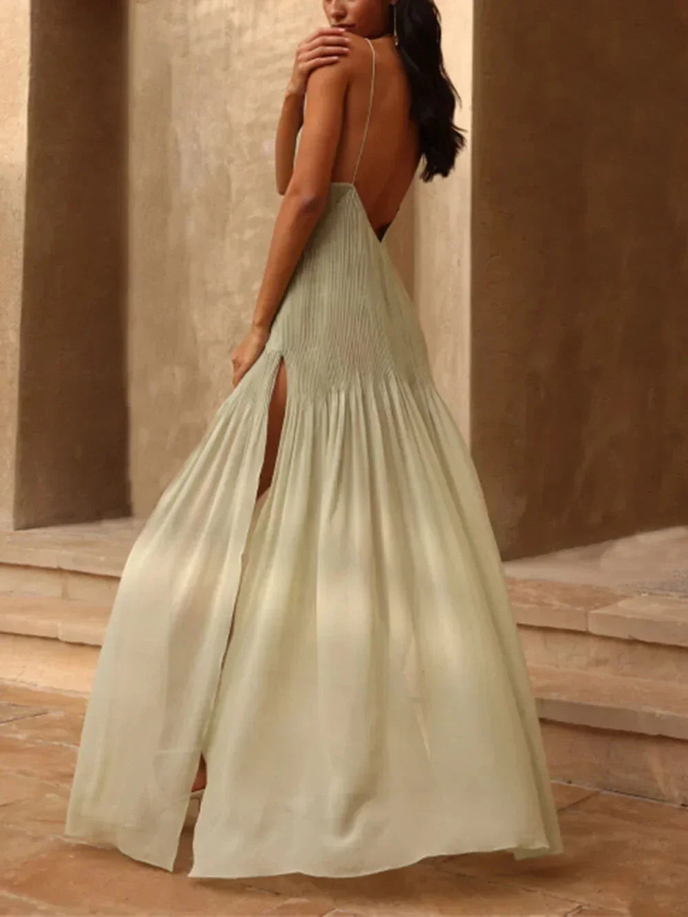 Fioralba | Embroidered Satin Sweetheart Slit Evening Maxi Dress