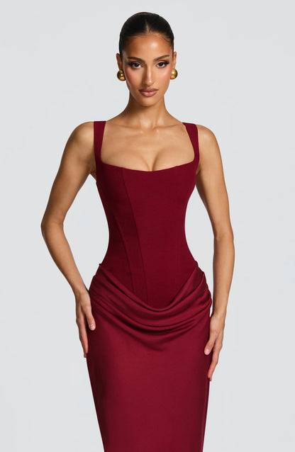 Galatea | Elegant Satin Square Neck Bodycon Backless Maxi Dress