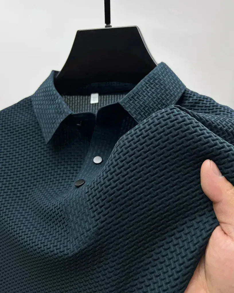 Momount Men Waffle Knit Polo Shirt – Textured Short Sleeve Casual