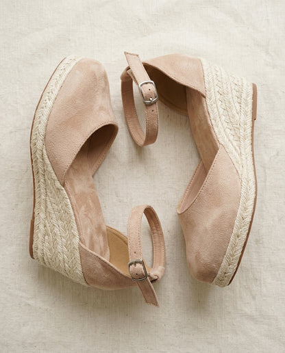 Momount Women Espadrille Wedge Sandals – Closed Toe Suede Upper Ankle Strap Braided Jute Platform