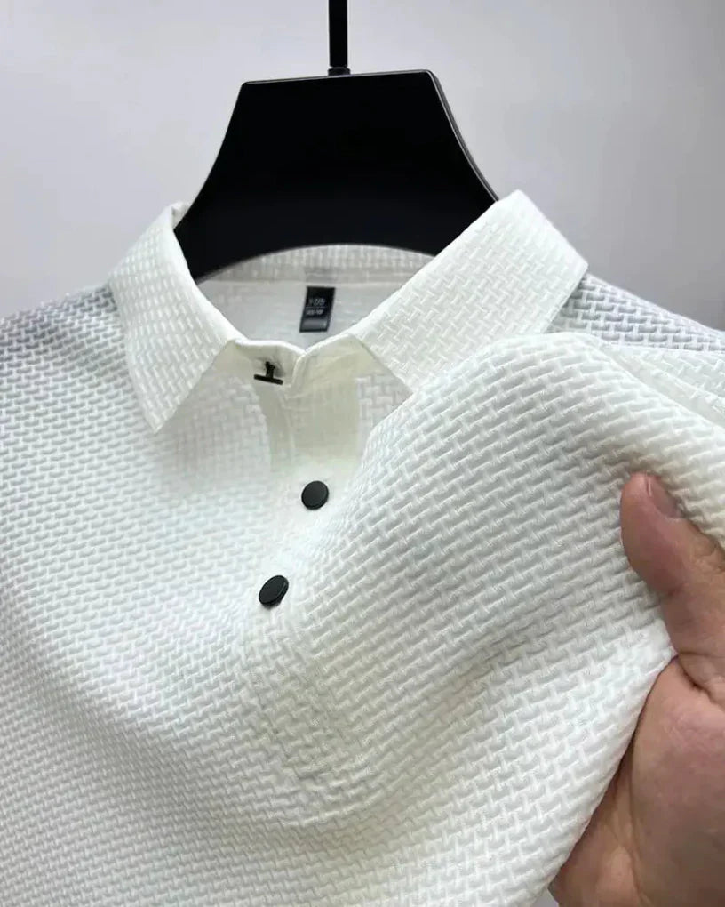 Momount Men Waffle Knit Polo Shirt – Textured Short Sleeve Casual